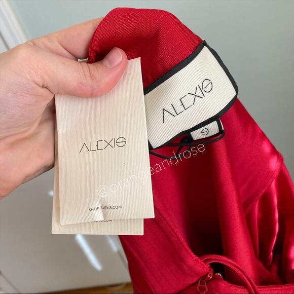 NWT ALEXIS Red Berry One Shoulder Sleeve Asymmetrical Mini Dress Cute Cocktail S - Picture 3 of 9